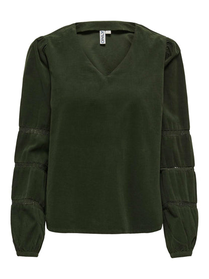 Onlaime L/s Cord Tape Blouse Pnt Ox Mørkegrønn