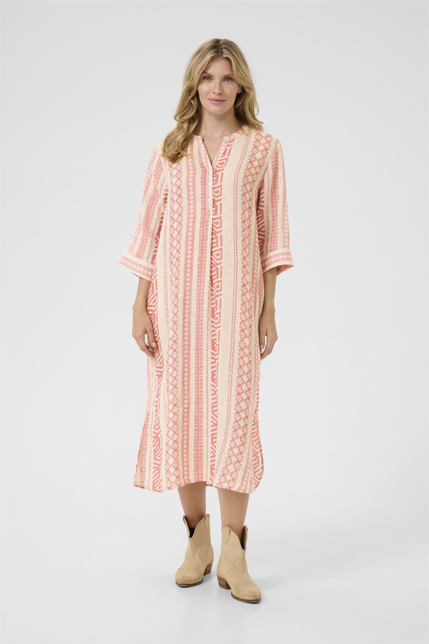 CRBellis Caftan Dress Ethnic Geo Porcelain Rose