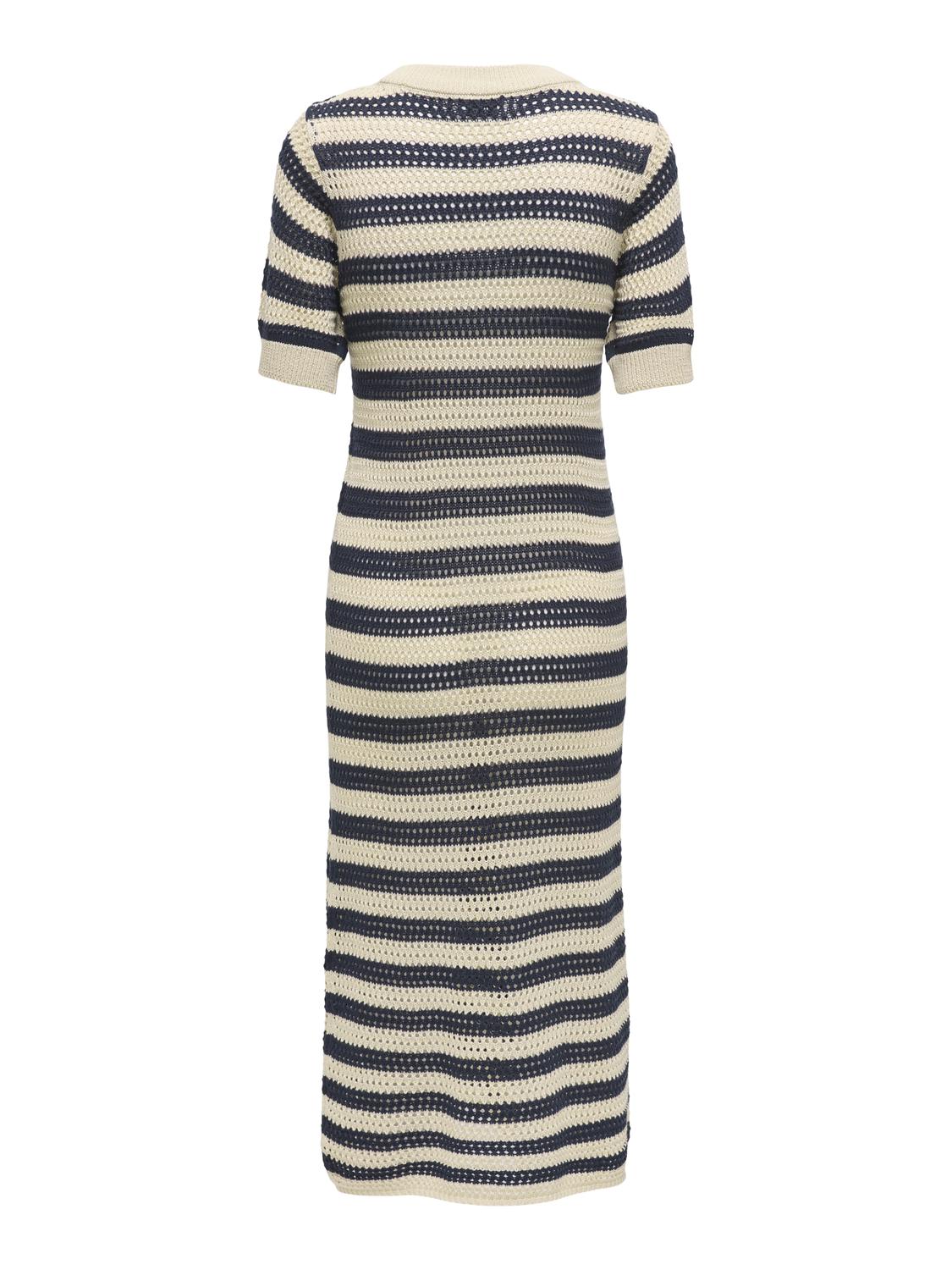 JDYTIKKA IVY 2/4 O-NECK STRIPE DRESS KNT Lysegrå