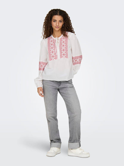JDYLULU L/S EMBROIDERY SHIRT WVN Cloud Dancer