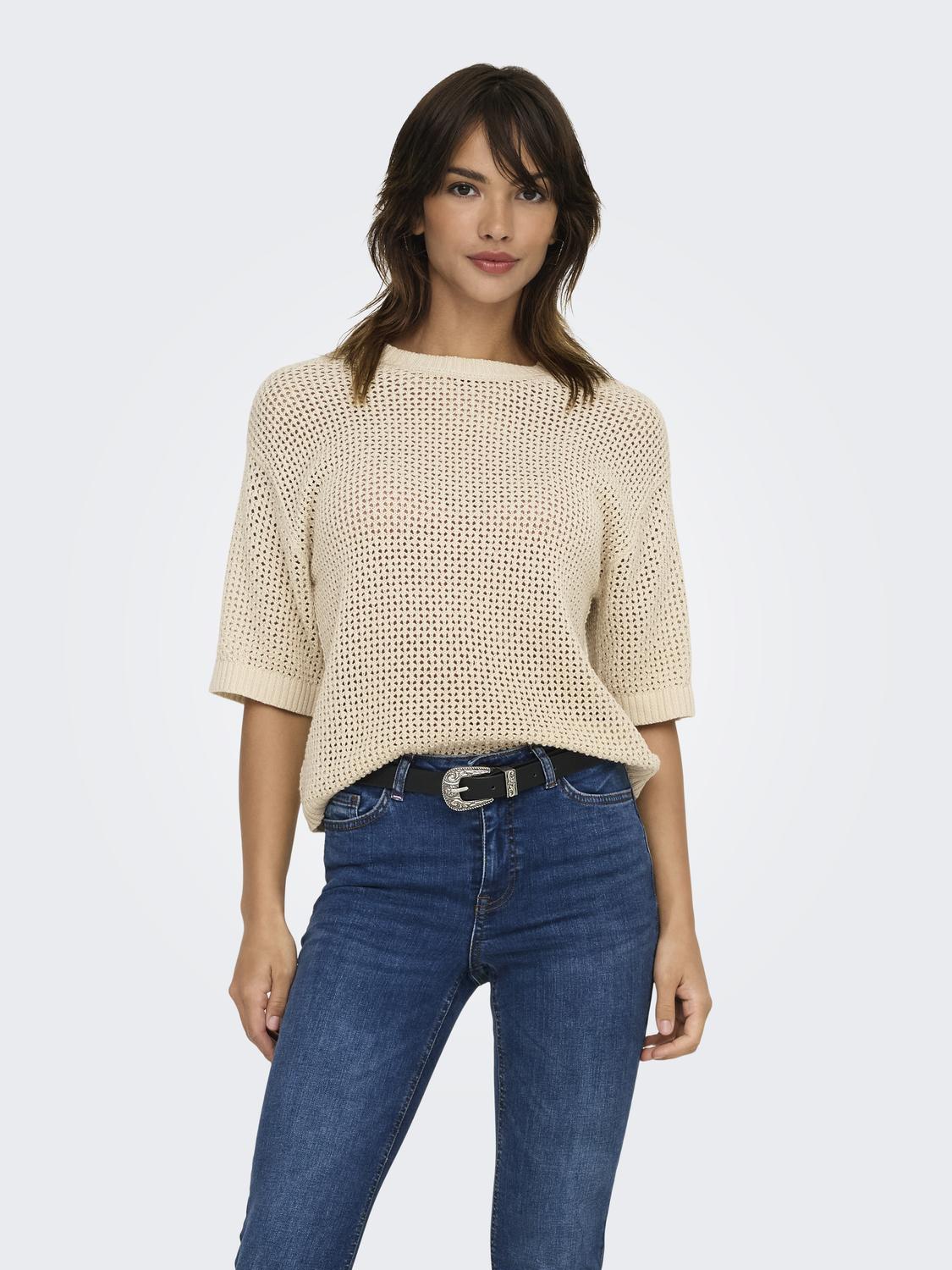 JDYTIKKA 2/4 O-NECK PULLOVER KNT Lysegrå