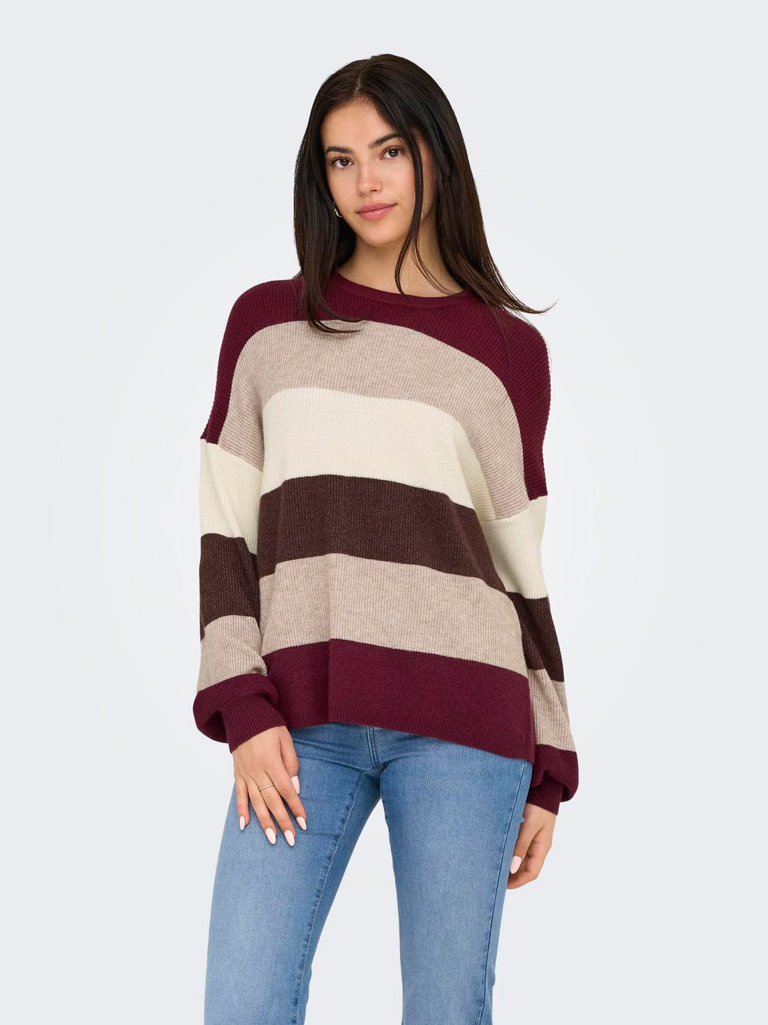 Onlatia L/s Stripe Pullov Knt Noos Mørkelilla