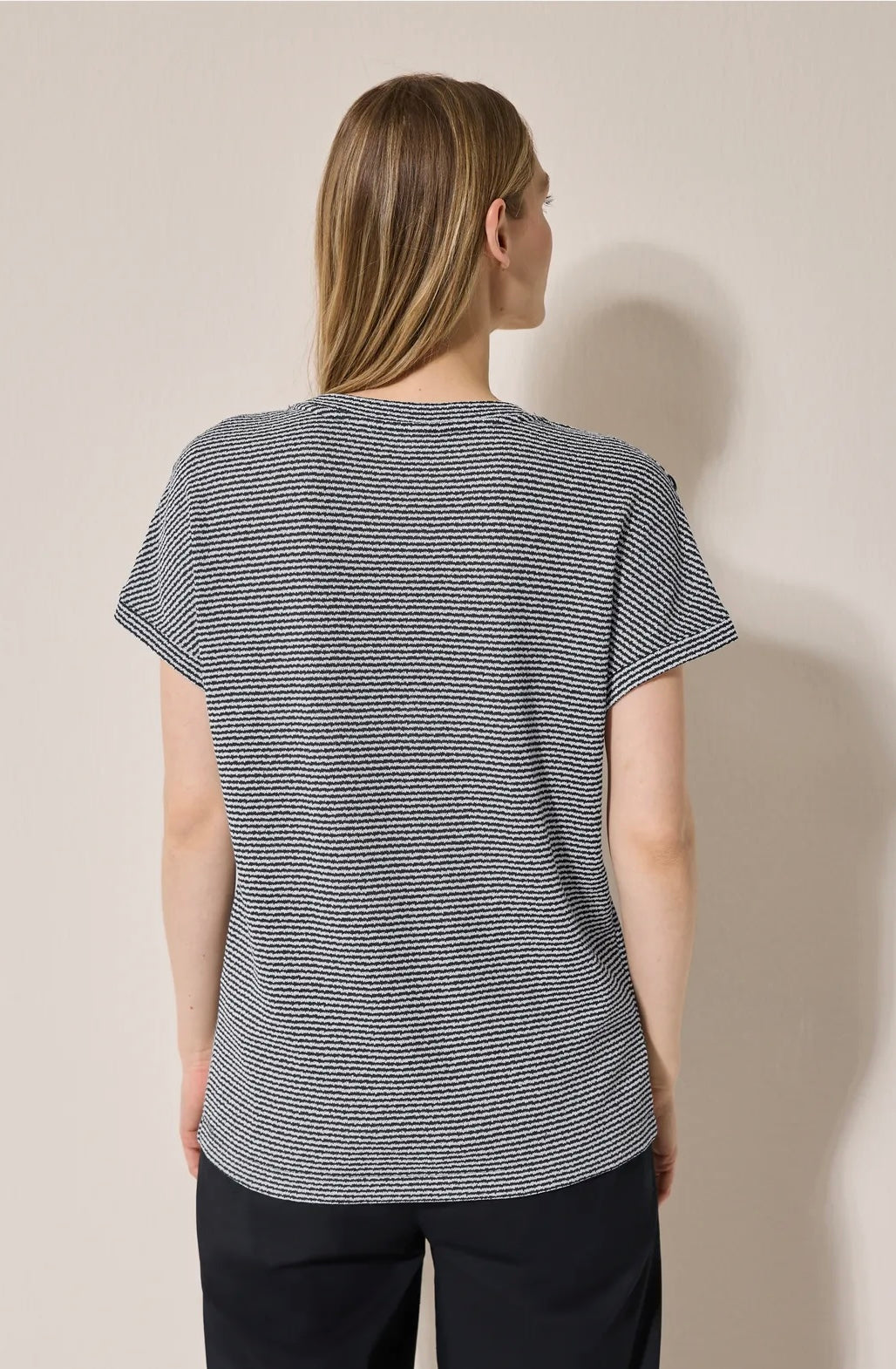 STRIPED crepe button t-shirt Mørkeblå