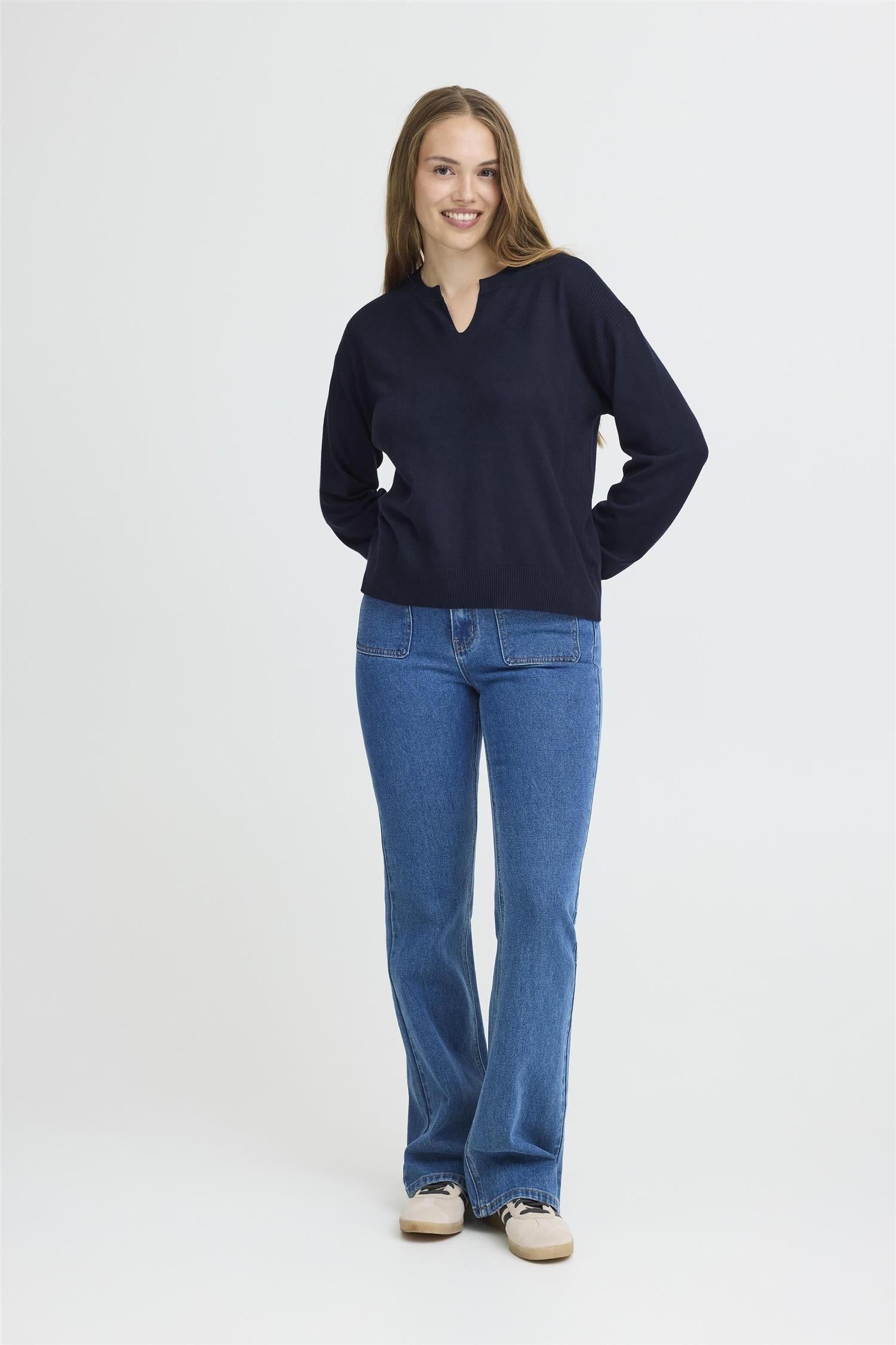 Pzsara Vneck Pullover Dark Sapphire
