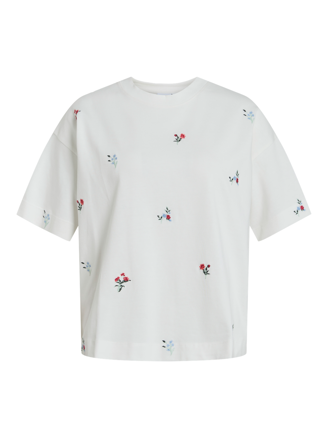 VIMONIE FLOWER EMB S/S O-NECK Klar Hvit