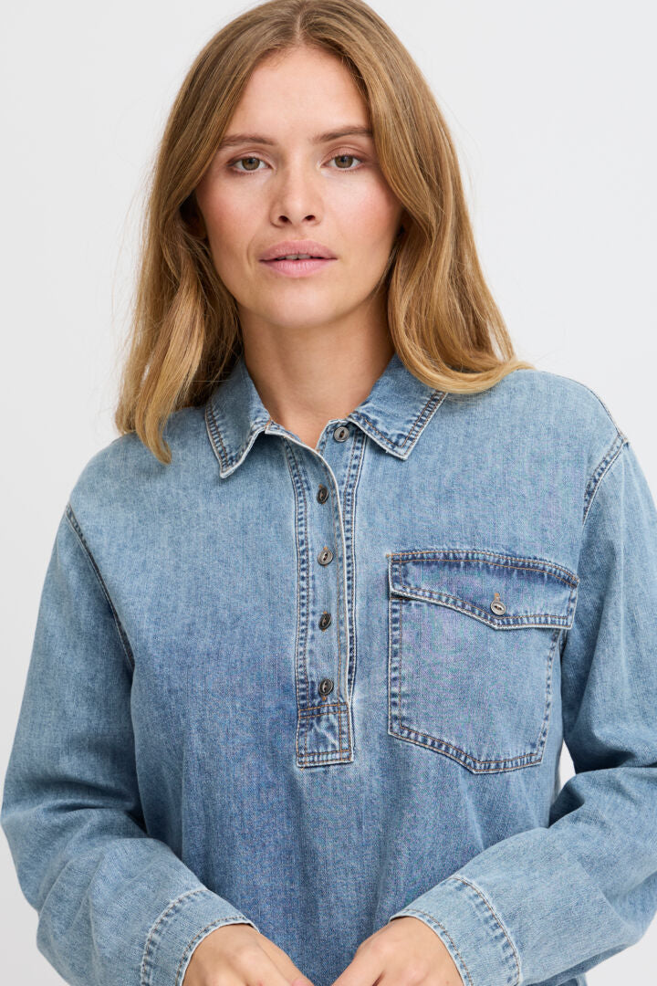 PZSYLVIE LS BLOUSE Jeansblå