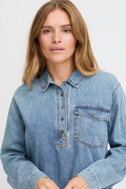 PZSYLVIE LS BLOUSE Jeansblå