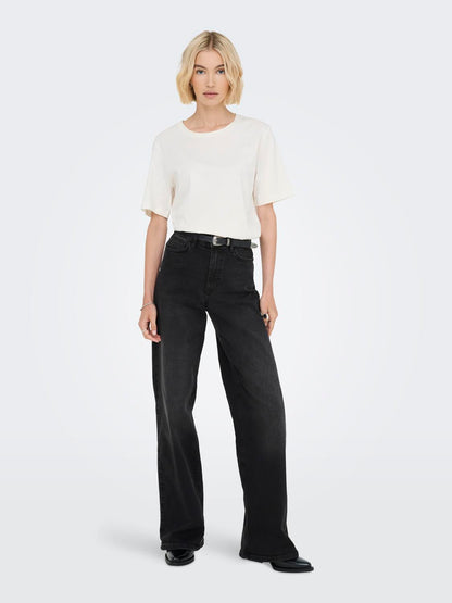 Jdyfelina-Fina Hw Wide Blk Jeansdnm Noos Sort
