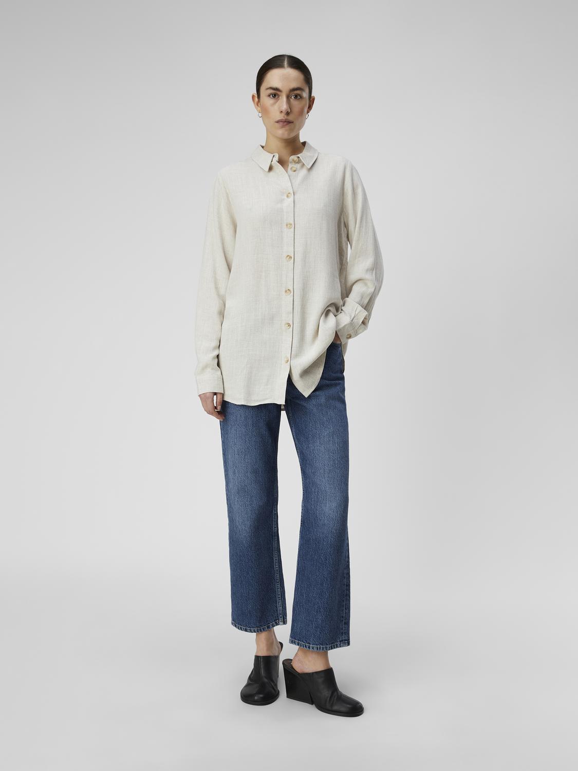 OBJSANNE L/S SHIRT NOOS lin Lysegrå