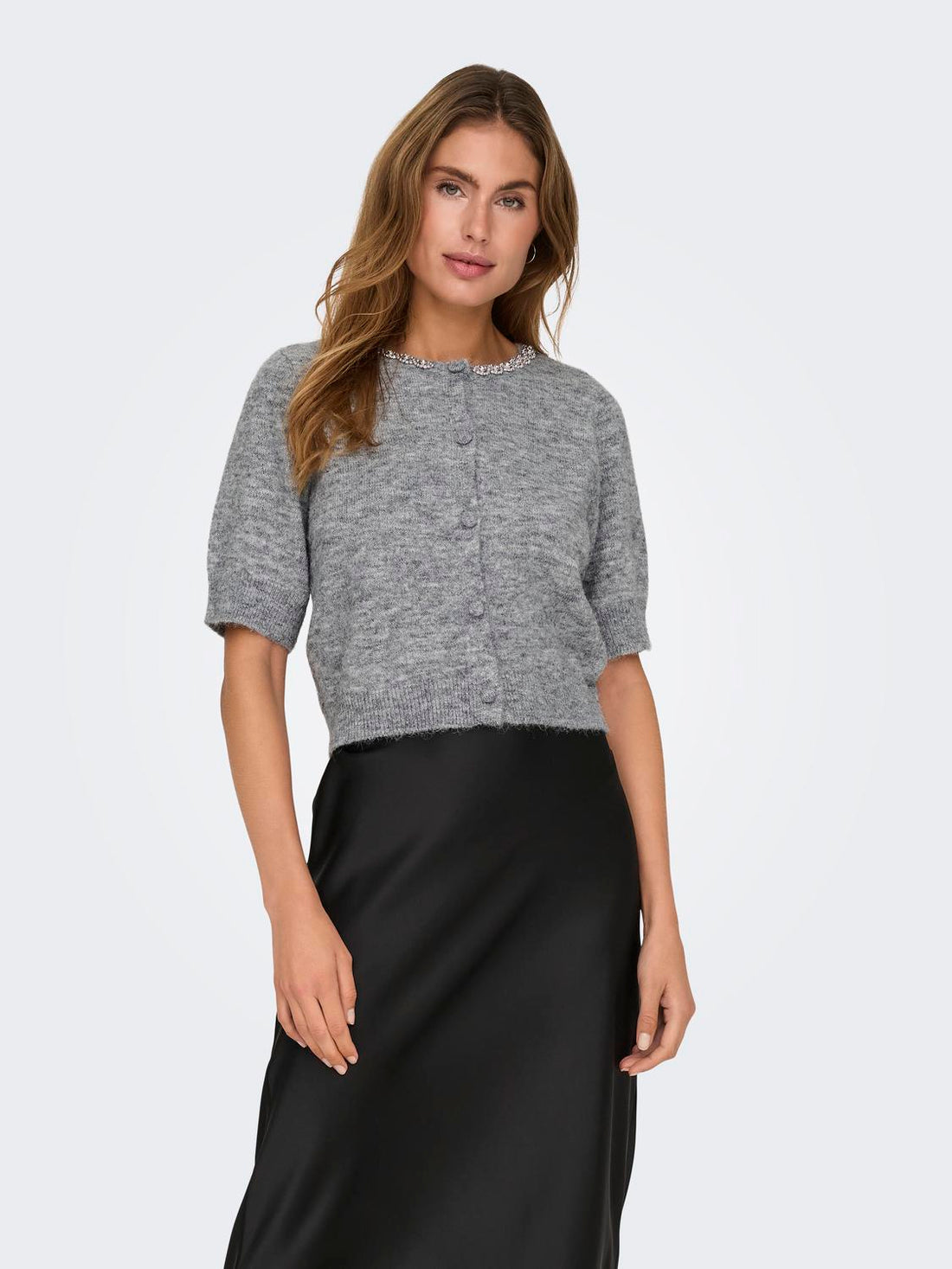 Jdyalva Life 2/4 Embel Cardigan Knt Noos Mellomgrå