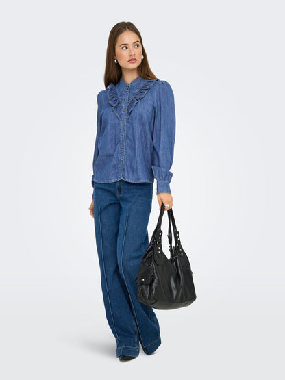 Onldasha-Sevigny L/s Frill Shirt Dnm Akm Mellomblå