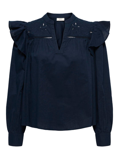 Jdyalba L/s V-Neck Emb Top Wvn Exp Mørkeblå