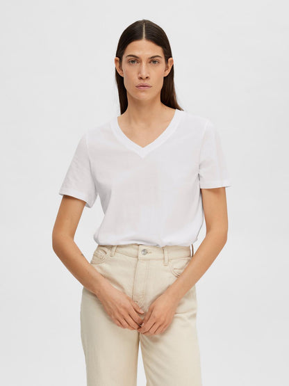 SLFMYESSENTIAL SS V-NECK TEE NOOS Hvit
