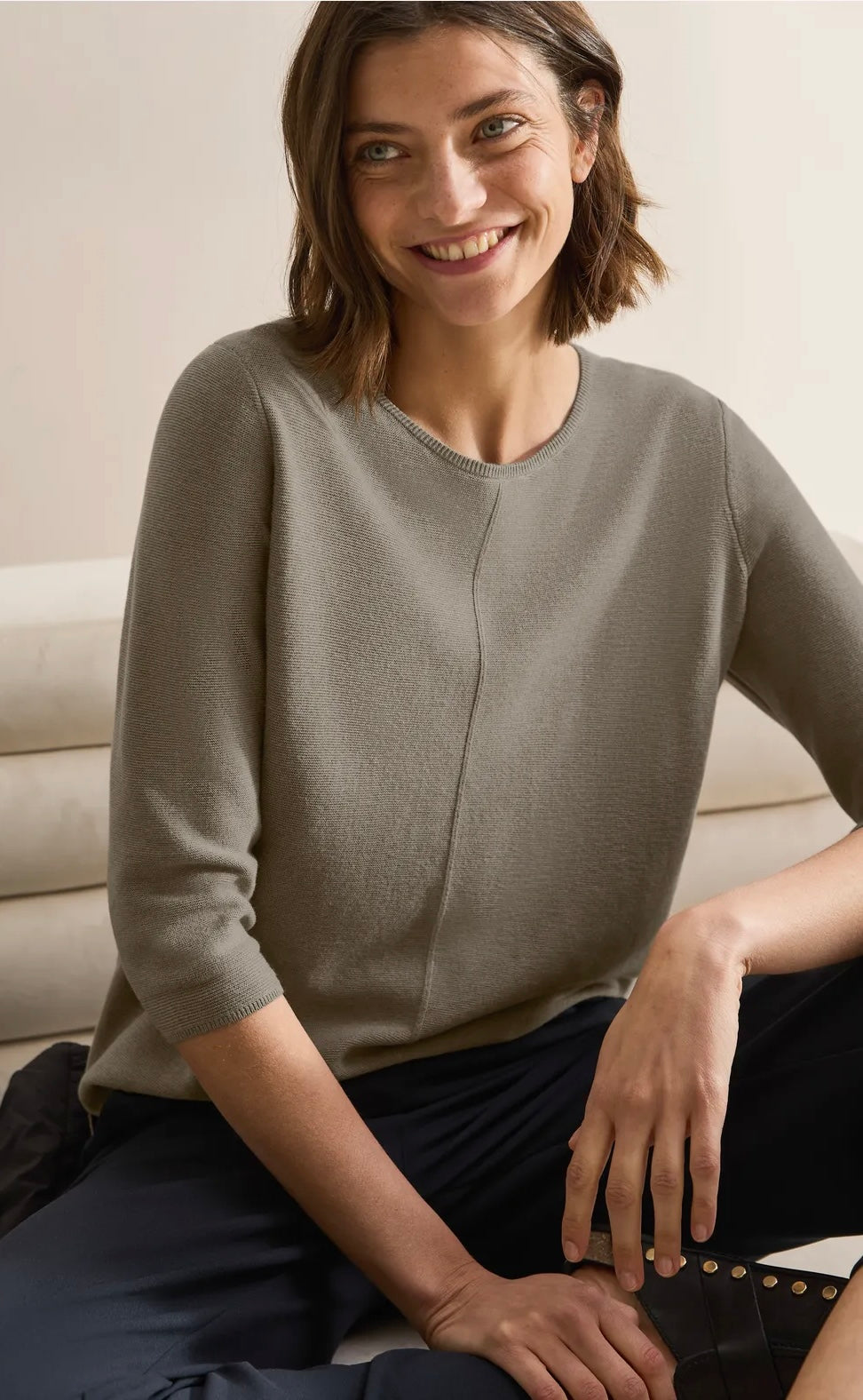 TOS structured roende neck Taupe