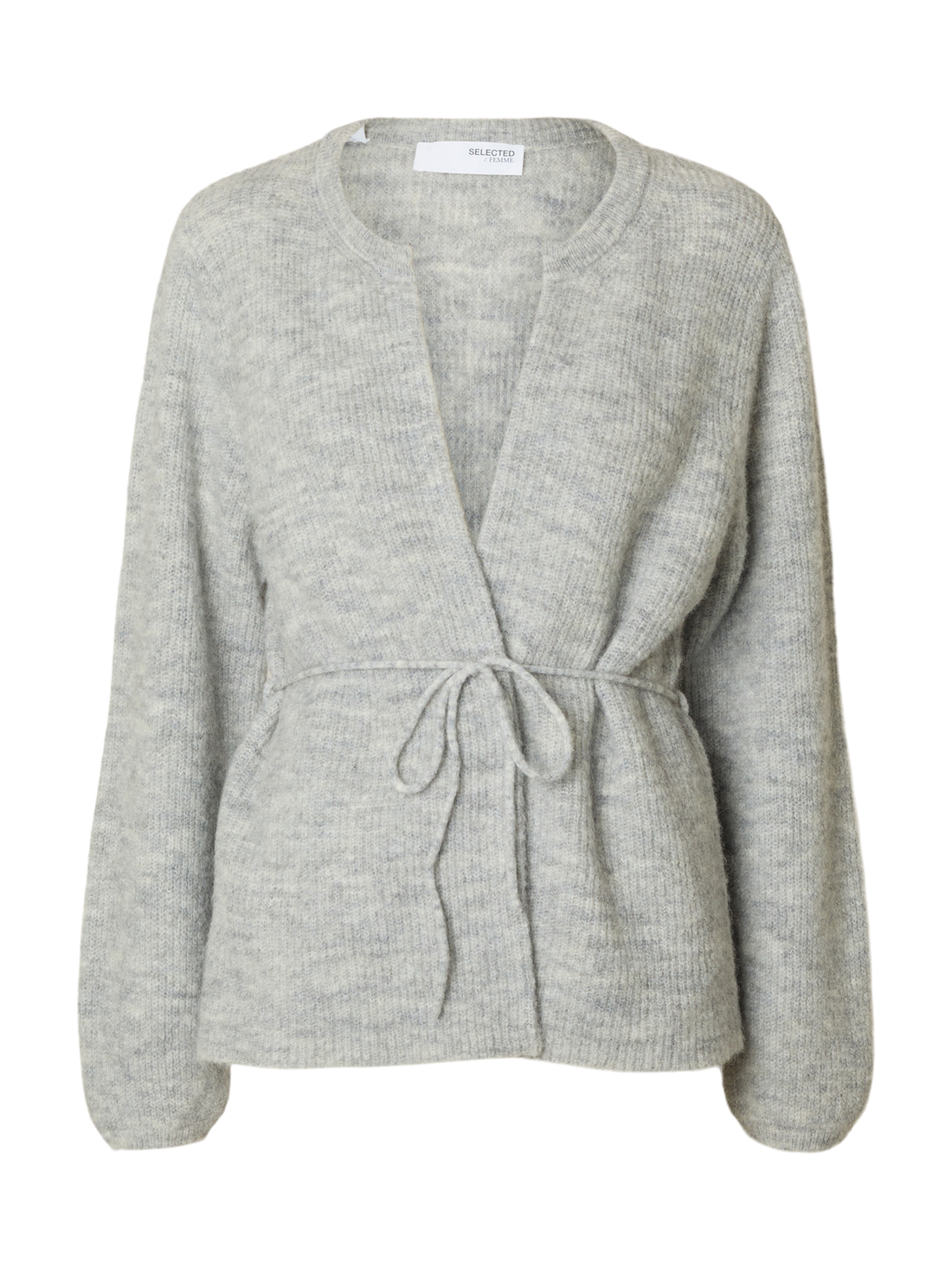 Slfsia Ras Ls Knit Belt Cardigan Lysegrå
