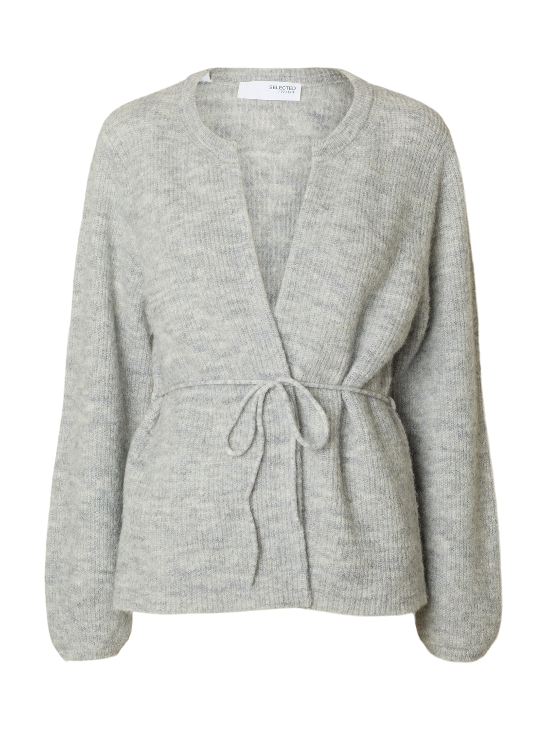 Slfsia Ras Ls Knit Belt Cardigan Lysegrå