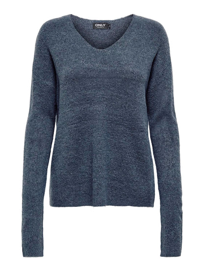 Onlcamilla V-Neck L/s Pullover Knt Noos Mørkeblå
