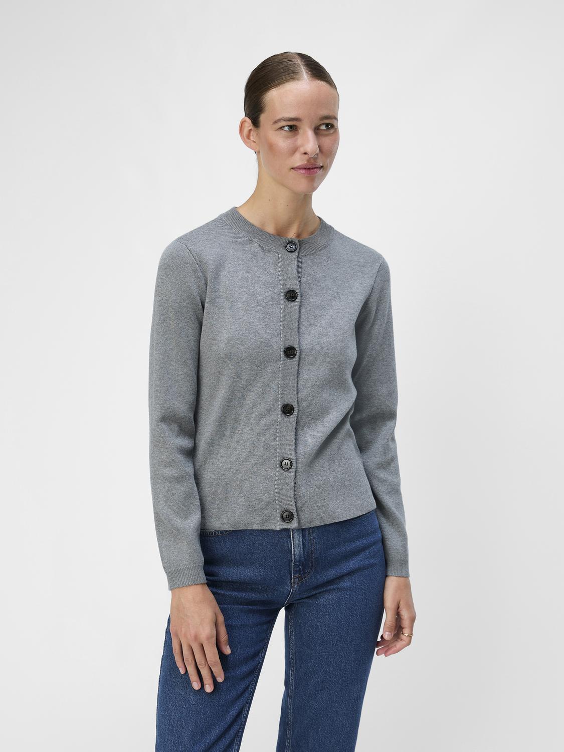 OBJESTER SLI L/S KNIT CARDIGAN NOOS Grå