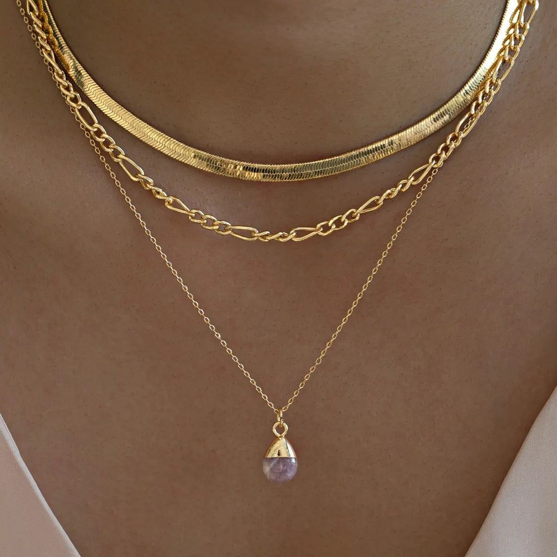 Goddess Necklace, Gold - Violet Amethyst