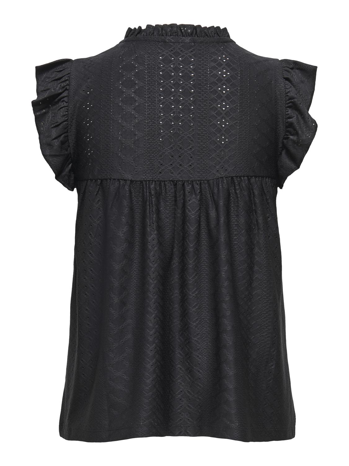 JDYCATHINKA S/S V-NECK FRILL TOP JRS DIA Sort