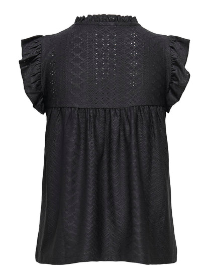 JDYCATHINKA S/S V-NECK FRILL TOP JRS DIA Sort