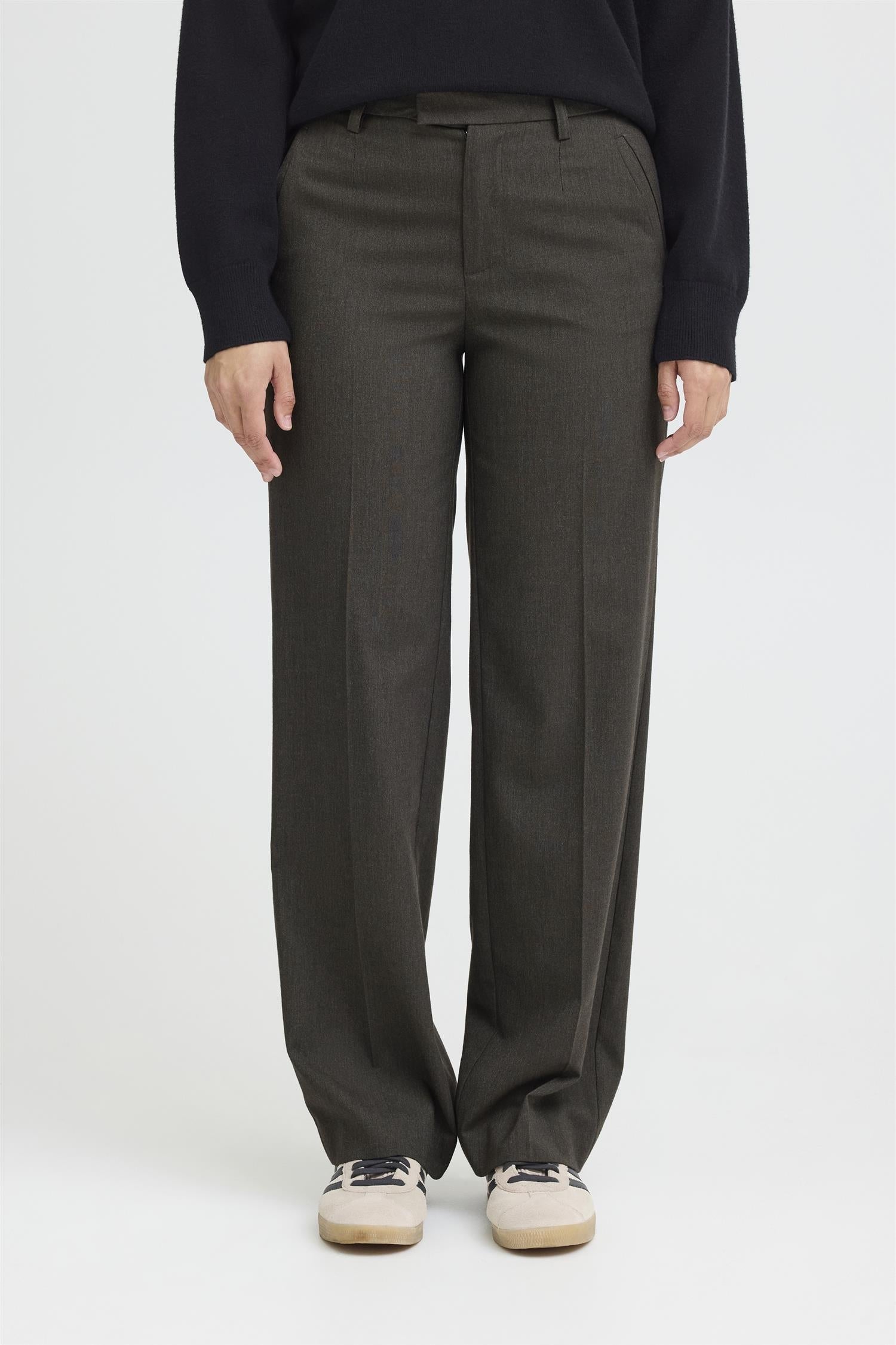 Pzbindy Melange Hw Pant Wide Leg Espresso Melange