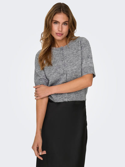 Jdyalva Life 2/4 Embel Cardigan Knt Noos Mellomgrå