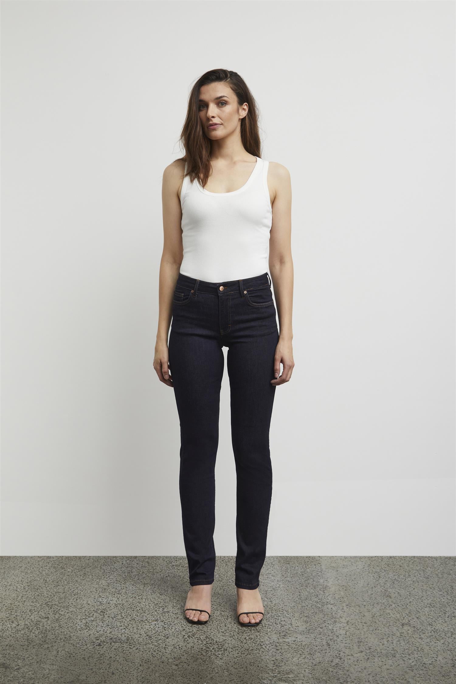 Pzemma Hw Jeans Medium Straight Leg Un-Wash Dark Blue Denim