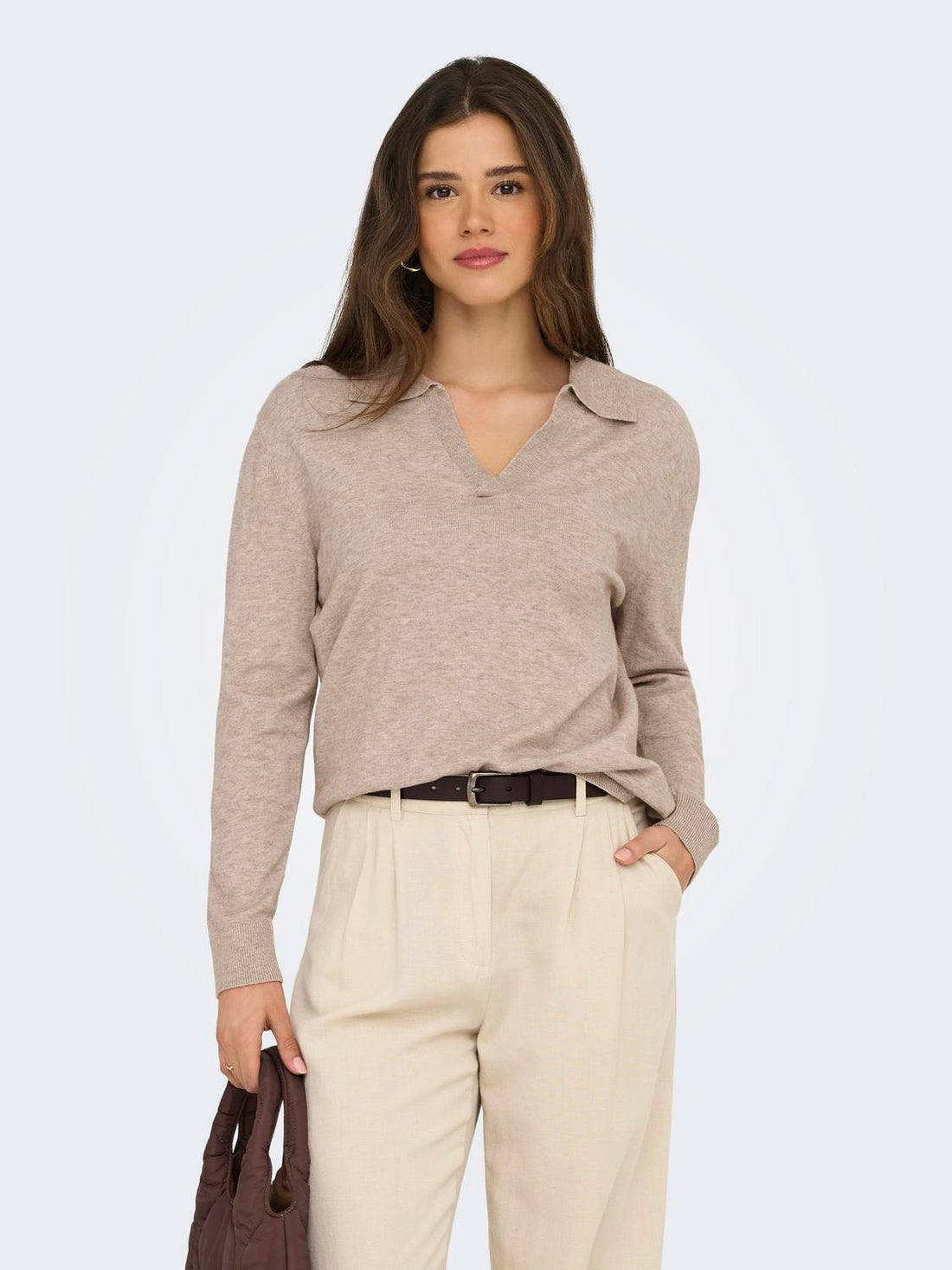Onlibi Life Ls Polo Pullover Knt Nca Lysebrun