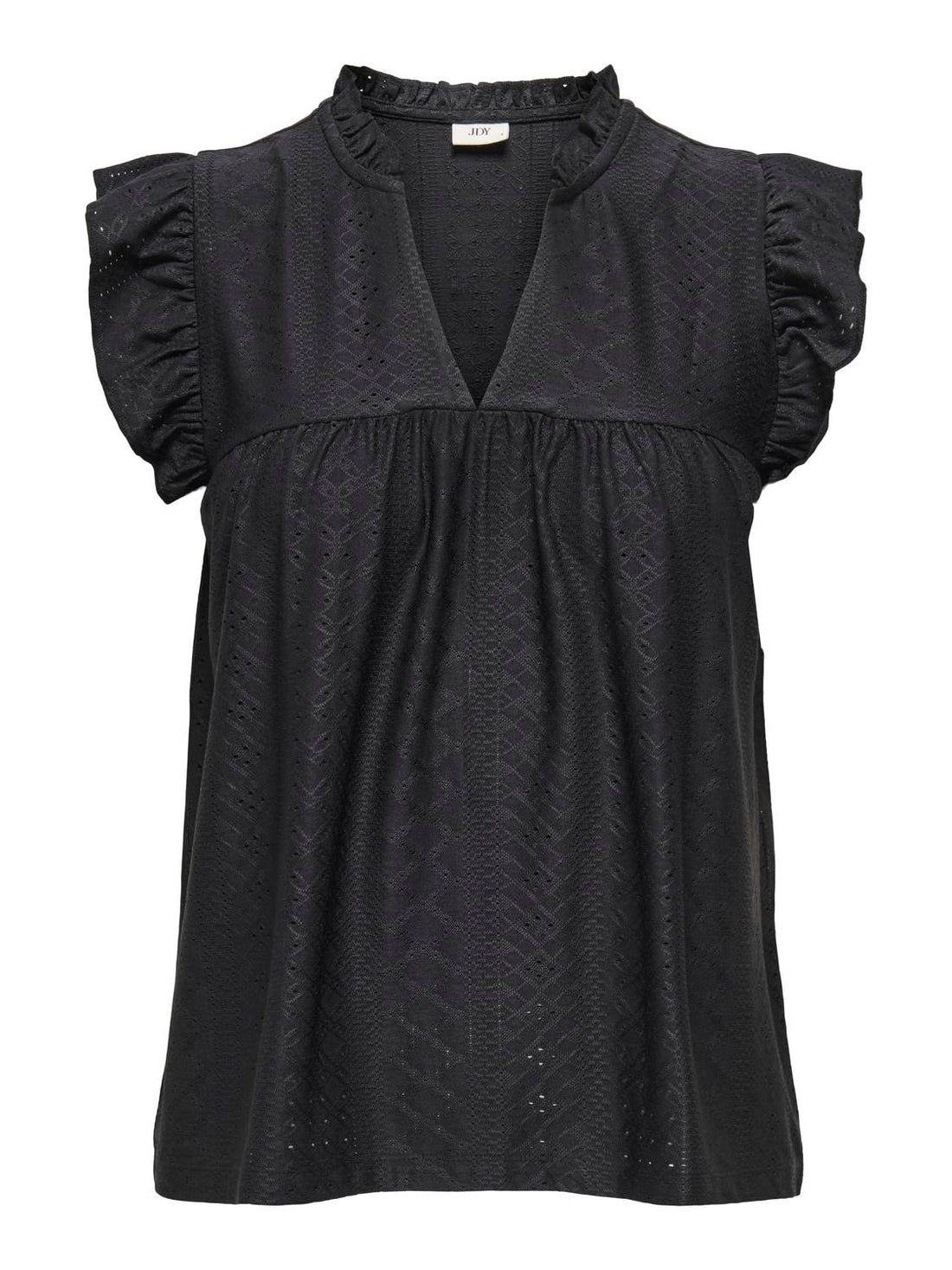 JDYCATHINKA S/S V-NECK FRILL TOP JRS DIA Sort
