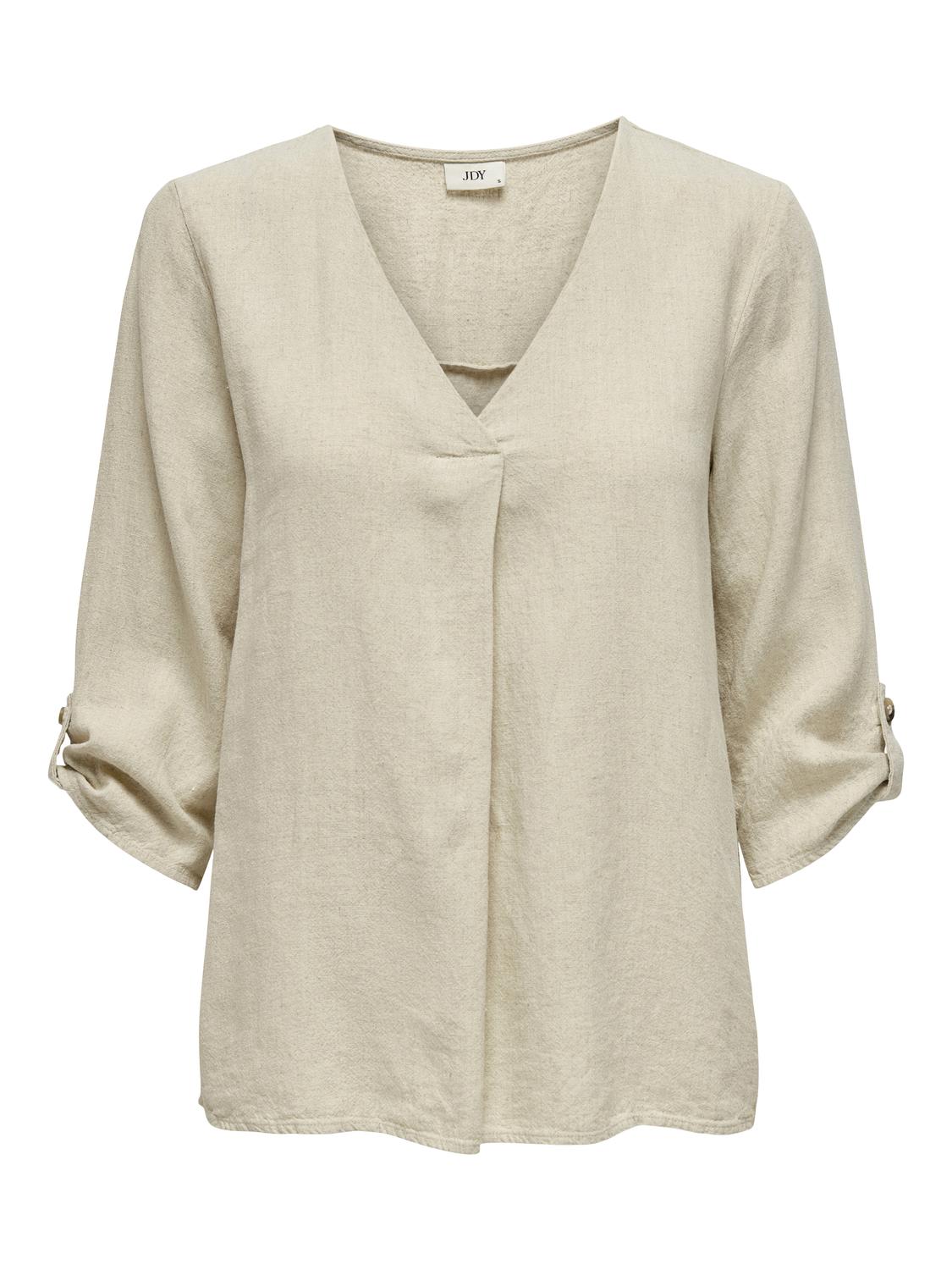 JDYSAY 3/4 LINEN V-NECK TOP WVN DIA Lysegrå