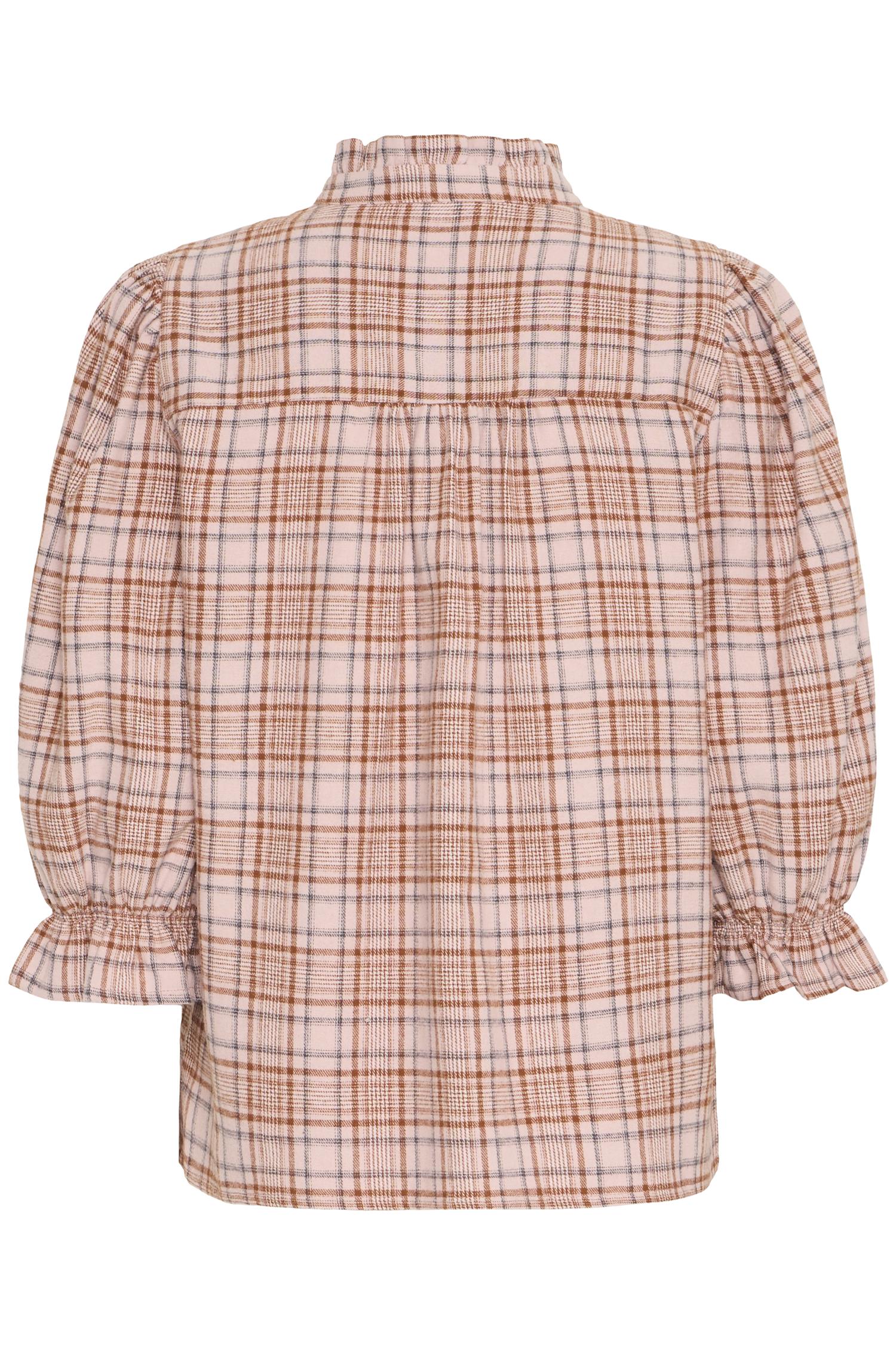 Pzevie Blouse Soft Pink Brown Check