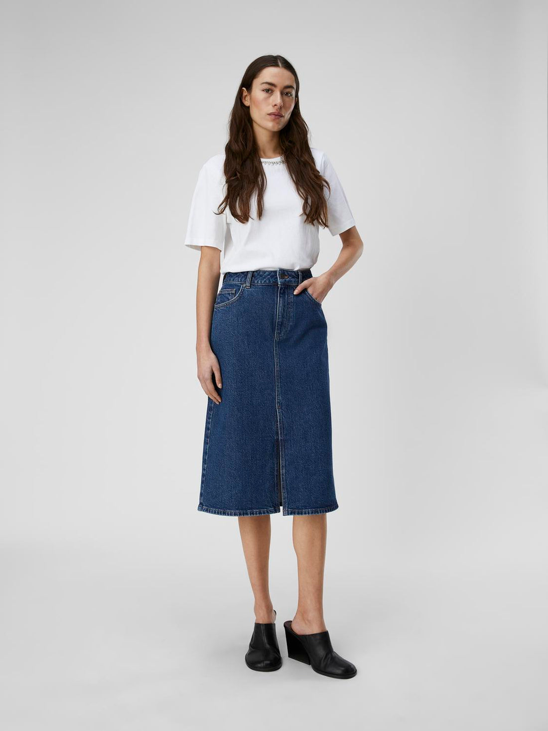 OBJELLEN MW MIDI DENIM SKIRT NOOS Mellomblå