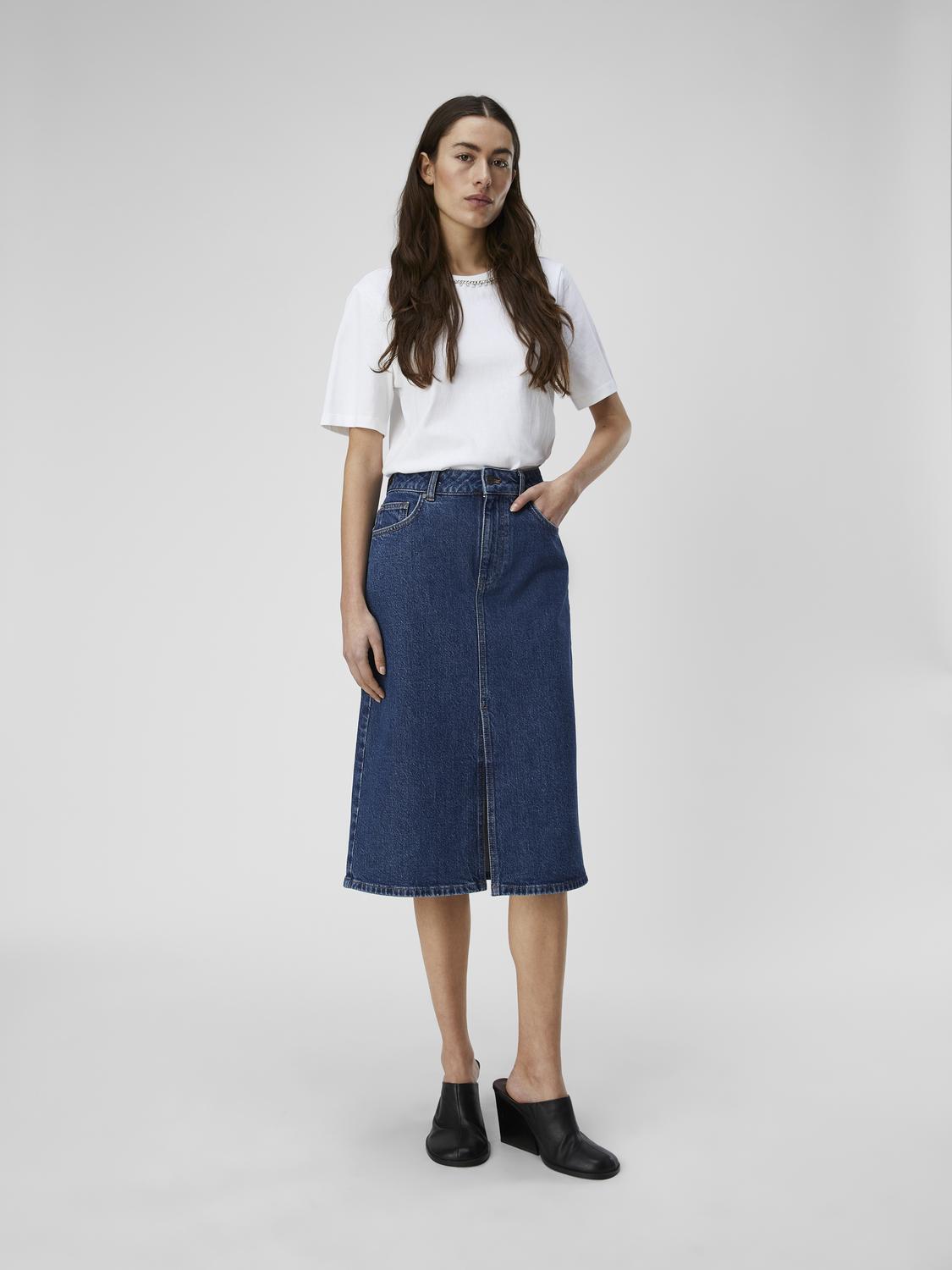 OBJELLEN MW MIDI DENIM SKIRT NOOS Mellomblå