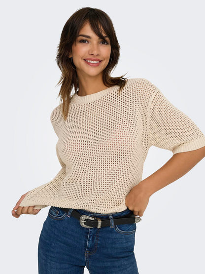 JDYTIKKA 2/4 O-NECK PULLOVER KNT Lysegrå