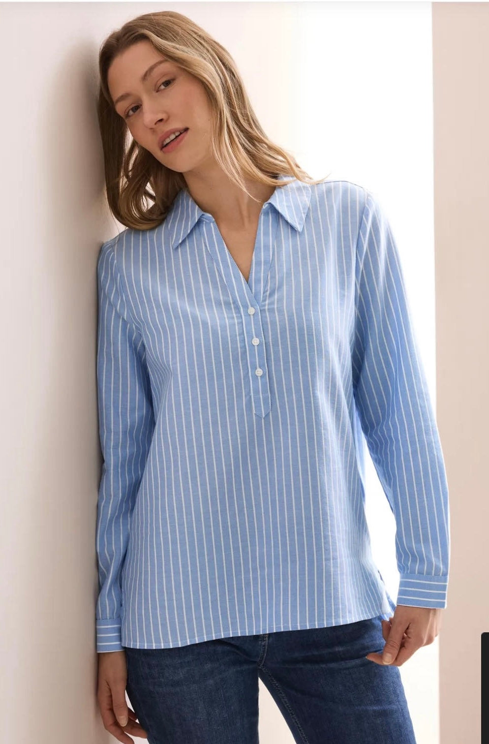 TOS BIG STRIPE OXFORD BLOUSE Lyseblå