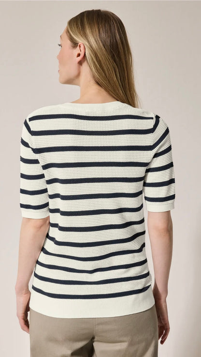 TOS Structure stripe roundneck Indigo Blue/White Bold Stripe