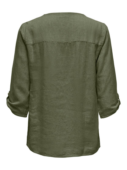 JDYSAY 3/4 LINEN V-NECK TOP WVN DIA Mellomgrønn