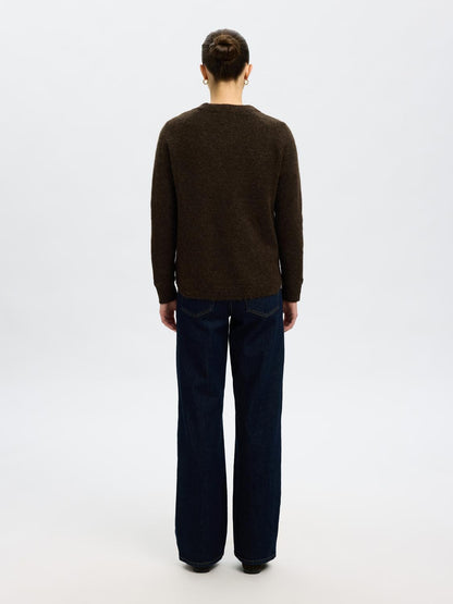 Slflulu Ls Knit O-Neck Noos Mørkebrun
