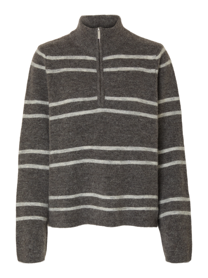 Slflulu Ls Knit Half Zip Noos Mellomgrå