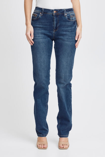 PZSANDRA HW Jeans Medium Straight Leg Medium Blue Denim