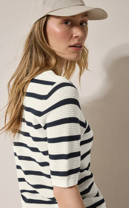 TOS Structure stripe roundneck Indigo Blue/White Bold Stripe