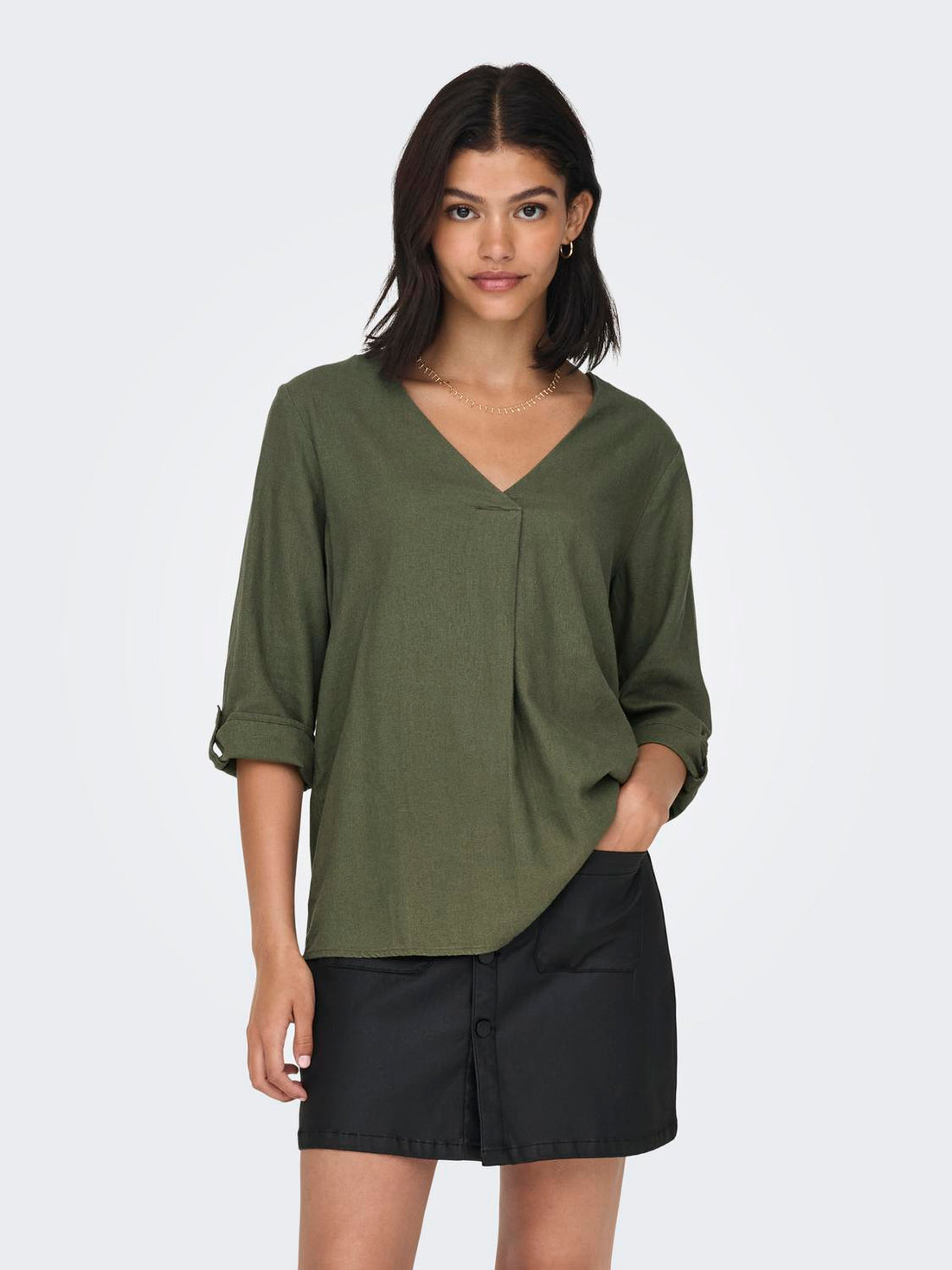 JDYSAY 3/4 LINEN V-NECK TOP WVN DIA Mellomgrønn