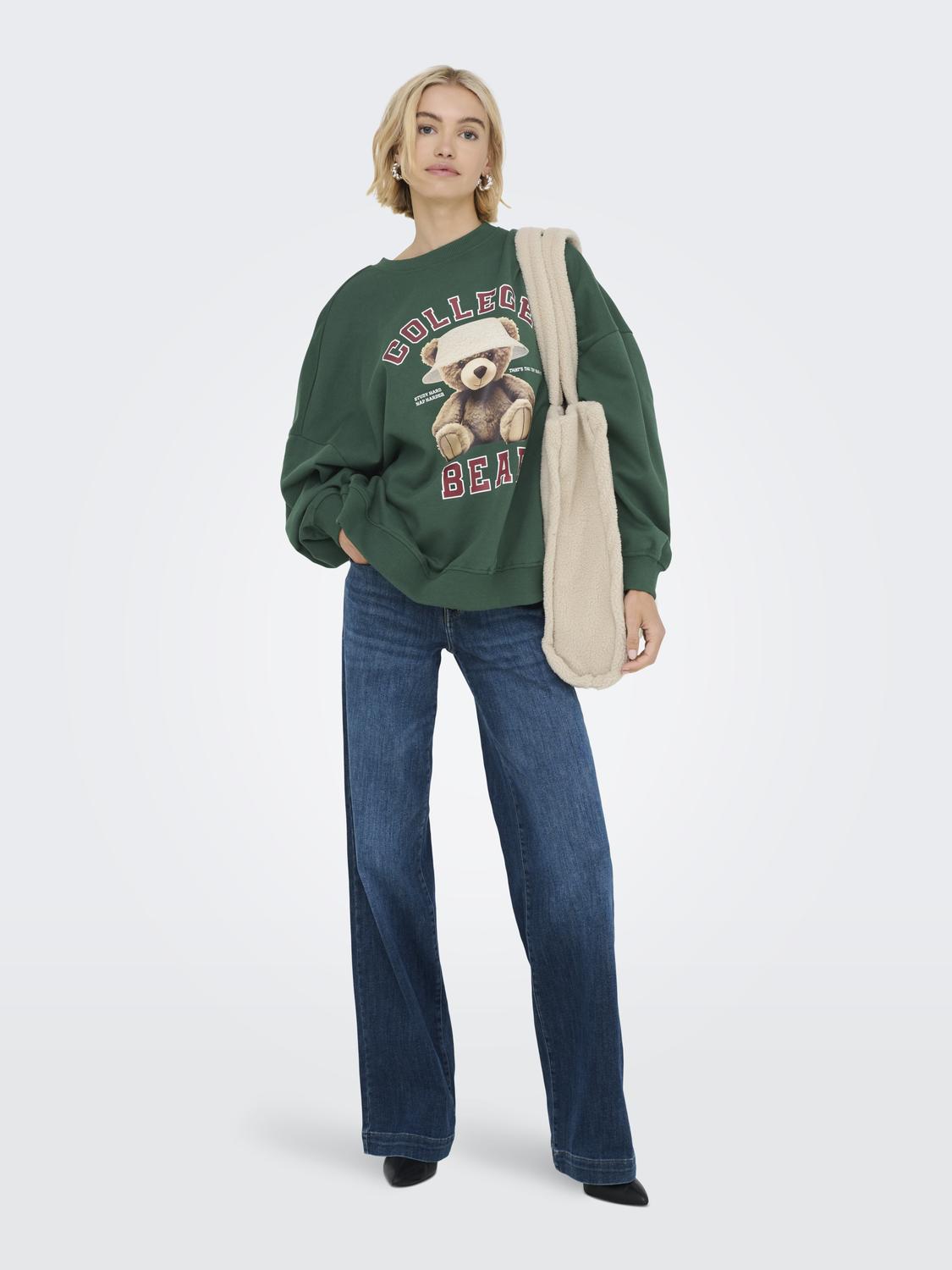 Onlbila L/s Bear O-Neck Swt Mørkegrønn