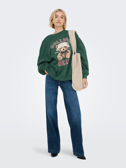 Onlbila L/s Bear O-Neck Swt Mørkegrønn