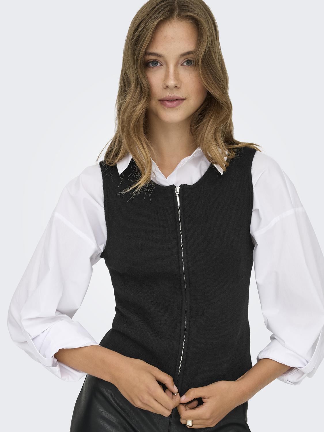 Jdyriley S/l O-Neck Two Way Zip Vest Knt Sort