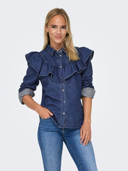 ONLINDIGO LS FRILL DNM SHIRT QYT NOOS Mørkeblå