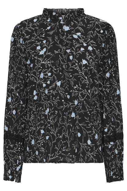 Pzkalulla Ls Blouse Black Blue Flower Print