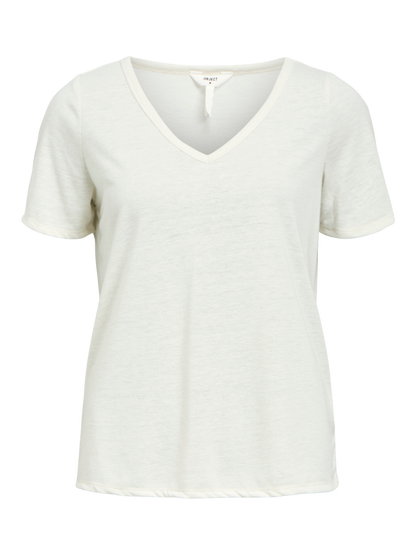 OBJTHEA S/S RE V-NECK TOP NOOS Hvit