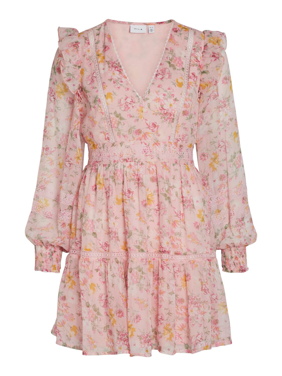 VIROMAN NEW V-NECK L/S SHORT DRESS/DC/KA Lyserosa